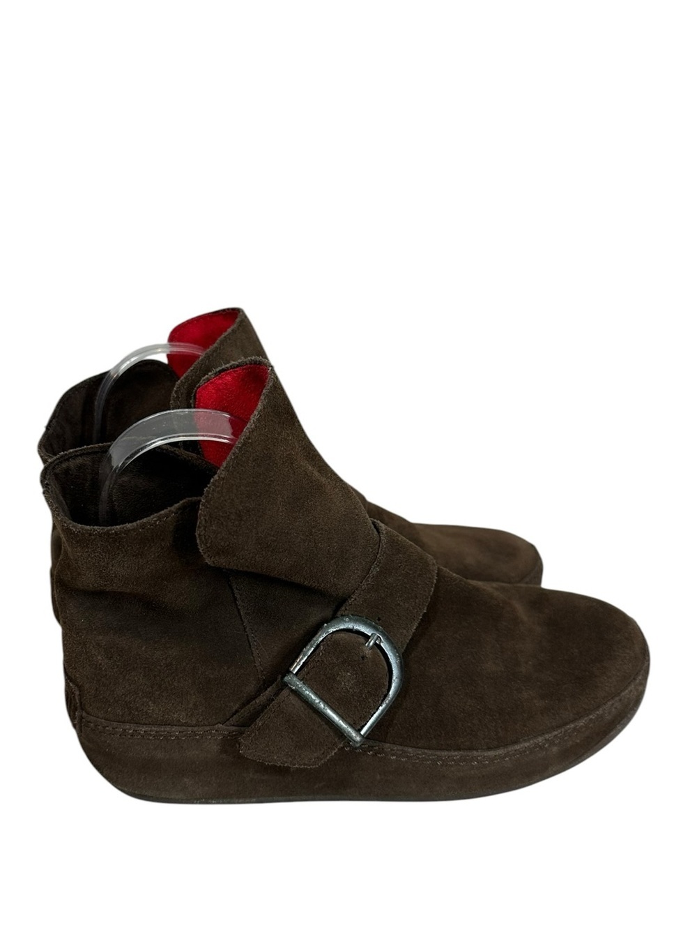 FITFLOP Women's 7 Dash Dark Brown Suede Slip on Comfort Boots Buckle Strap